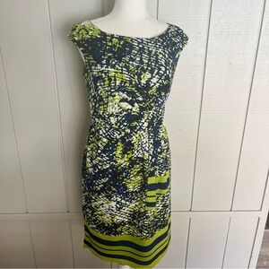 ADRIANNA PAPELL Blue & Green Work Dress